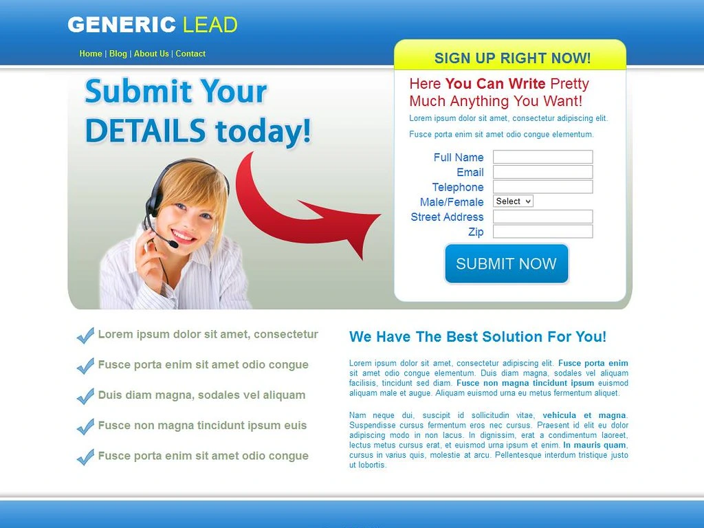 the basic structure of a lead generation landing page, including elements like the headline, offer, form, and CTA button.